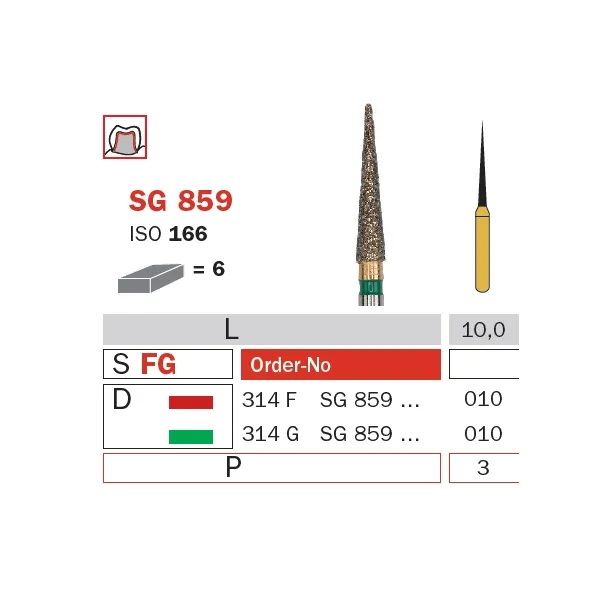 Diamond Bur, FG 010, X-Coarse, Cone (Goldies) ISO #166