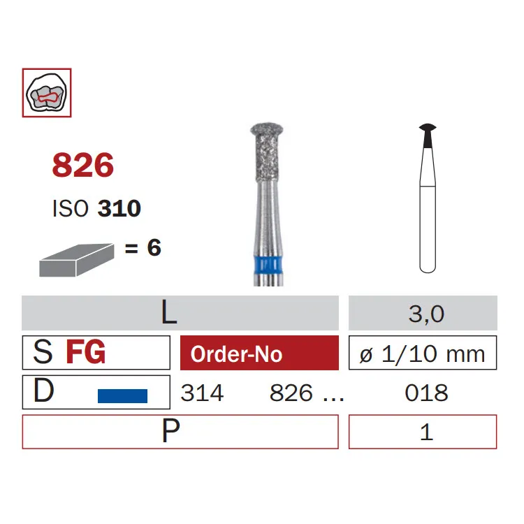 Diamond Bur, FG 018, Medium, Lenticular ISO #304