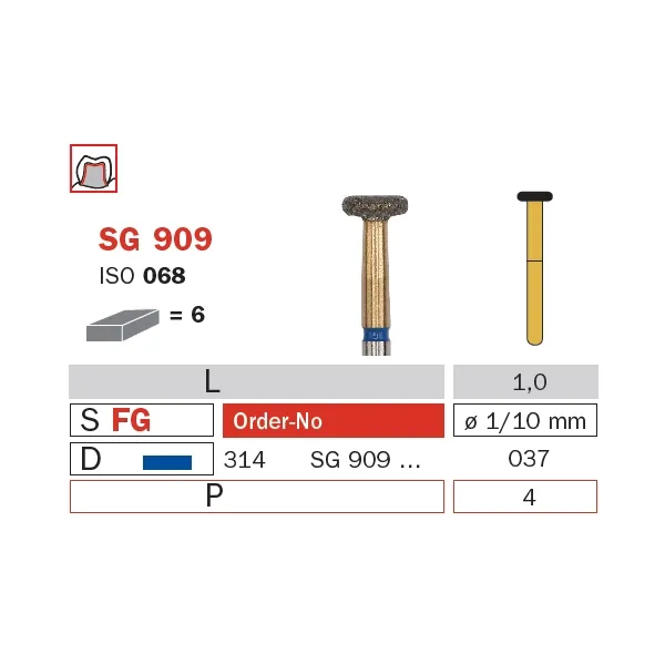 Diamond Bur, FG 037, Medium, Wheel Round Edge (Goldies) ISO #068