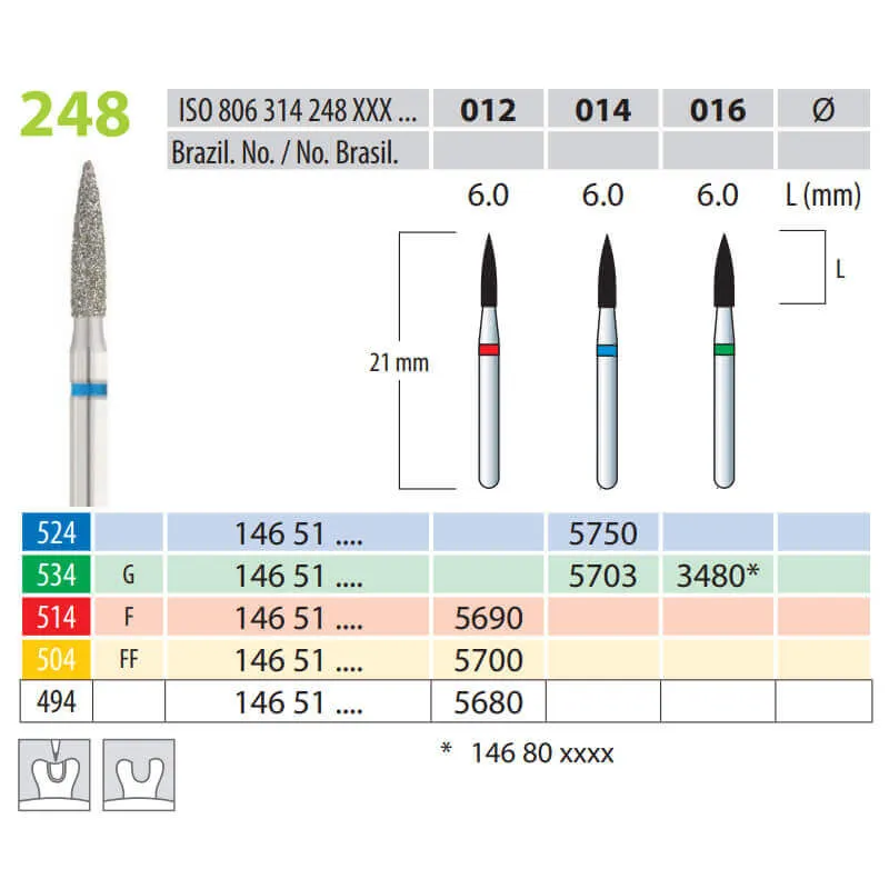 Diamond Burs, Flame, FG 248-012, X-Fine