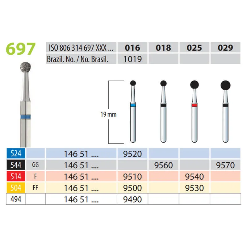 Diamond Burs, Rounded, FG 697-025, Fine