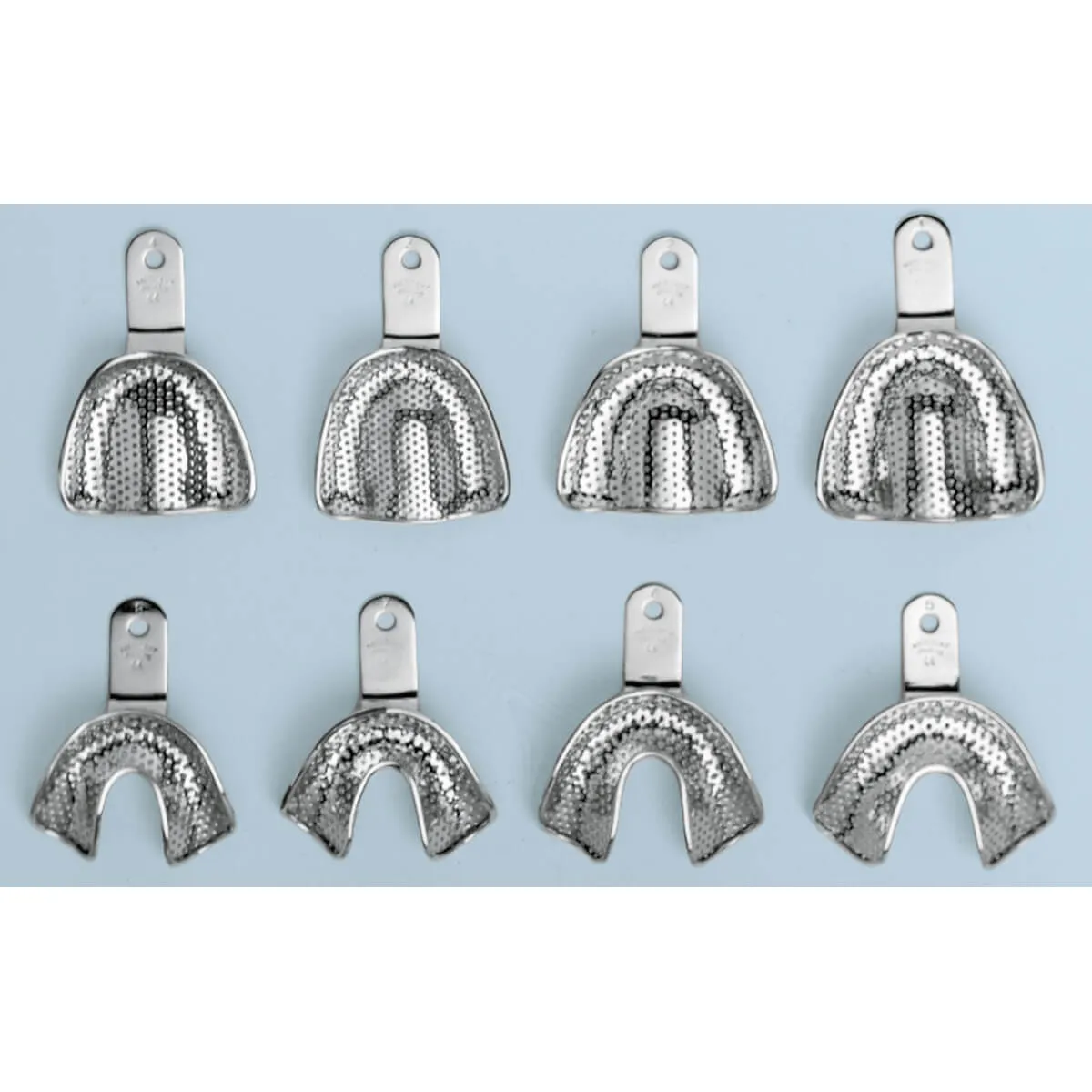 Impression Trays, Stainless Steel, Edentulous, Perforated, Rim Lock, Set/8