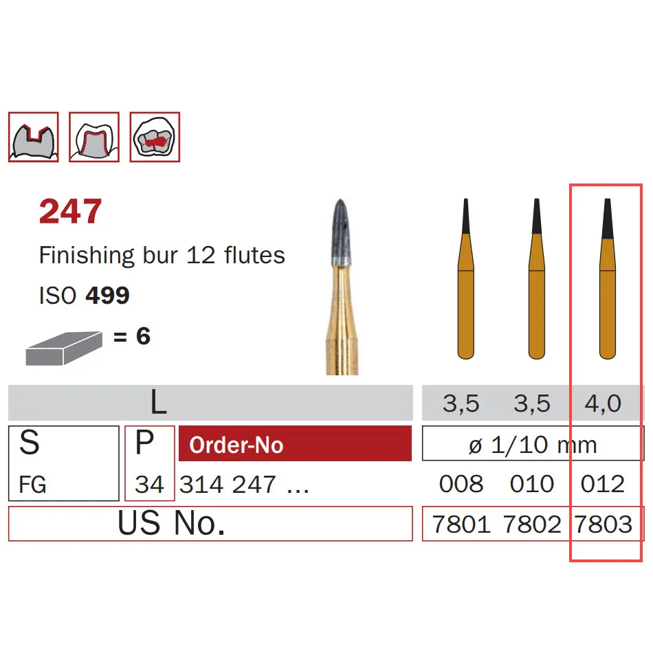Finishing Carbide Bur, FG-012, Truncated Cone, 12 Flutes, ISO #499