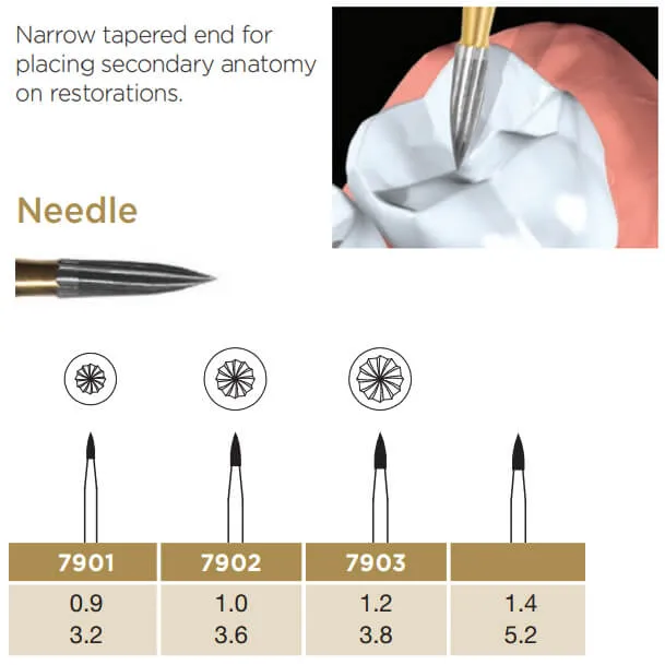Trimming & Finishing Carbide Bur, Interproximal Flame, FG-012, 12 Blades