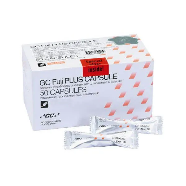 GC Fuji PLUS، أسمنت زجاجي أيونوميري معزز بالراتنج، أصفر، كبسولات