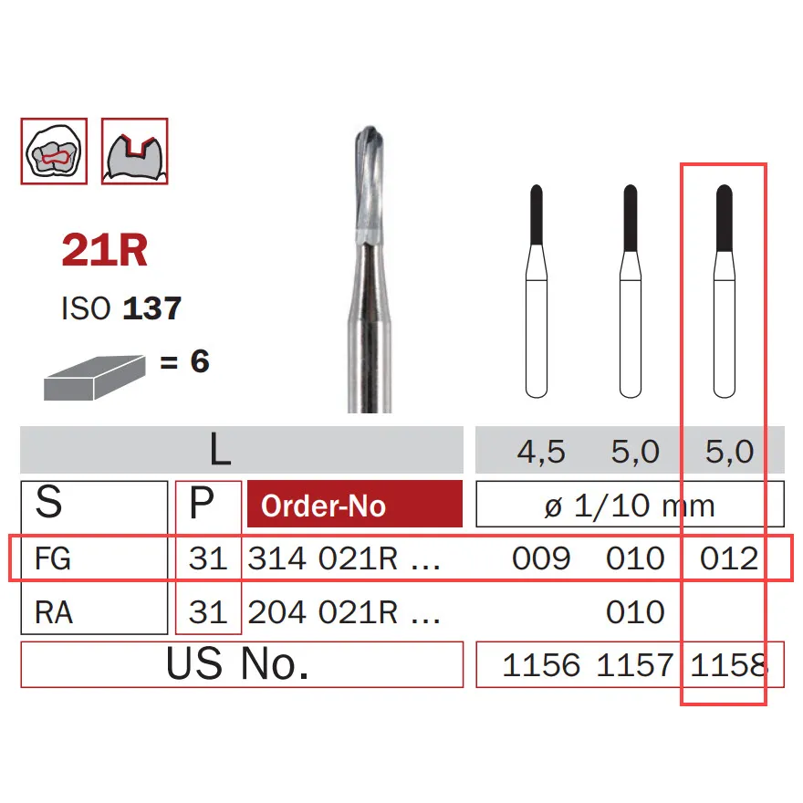 Carbide Bur, FG 012, Torpedo ISO #137