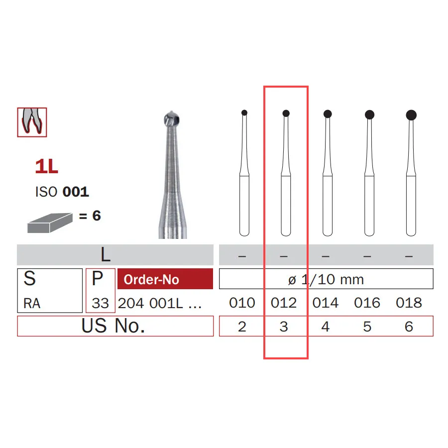 Carbide Bur, RA 012, Long Round ISO #001