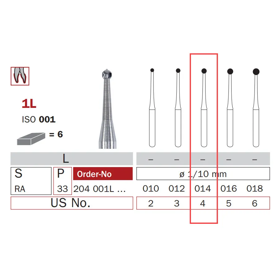 Carbide Bur, RA 014, Long Round ISO #001