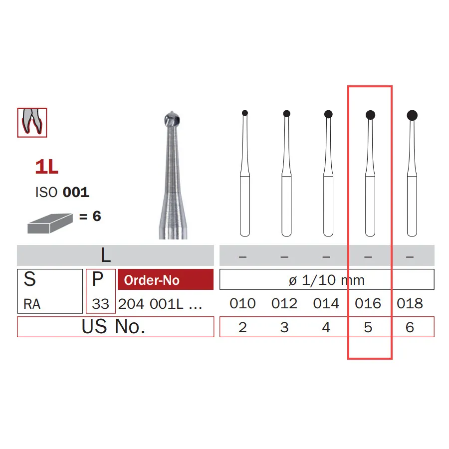 Carbide Bur, RA 016, Long Round ISO #001