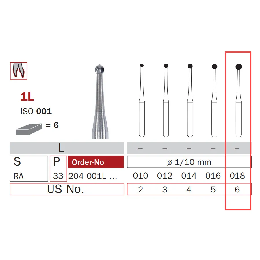 Carbide Bur, RA 018, Long Round ISO #001