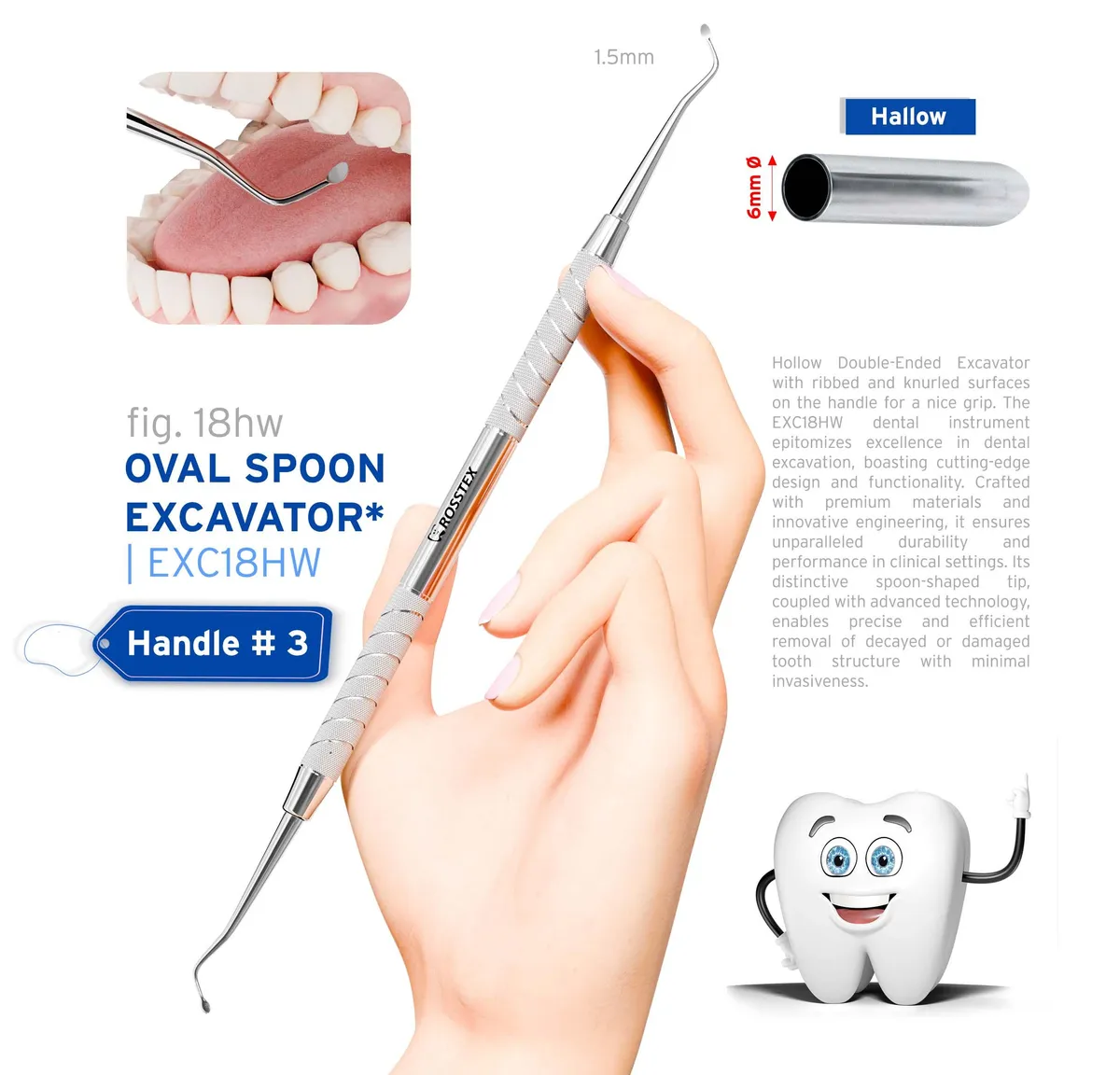 Dental Excavator 18W, Handle No. 3