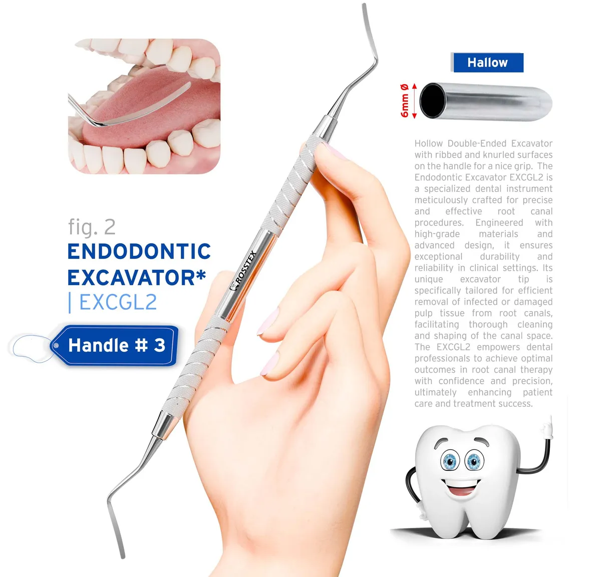 Dental Excavator 2, Solid Handle No. 3