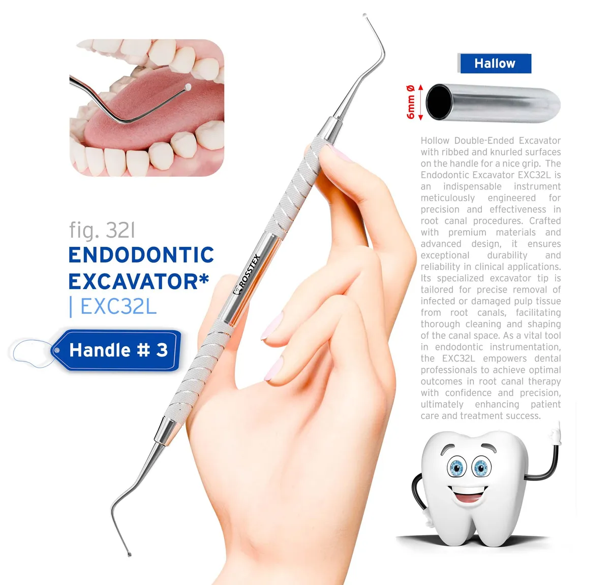 Dental Excavator 32L, Solid Handle No. 3