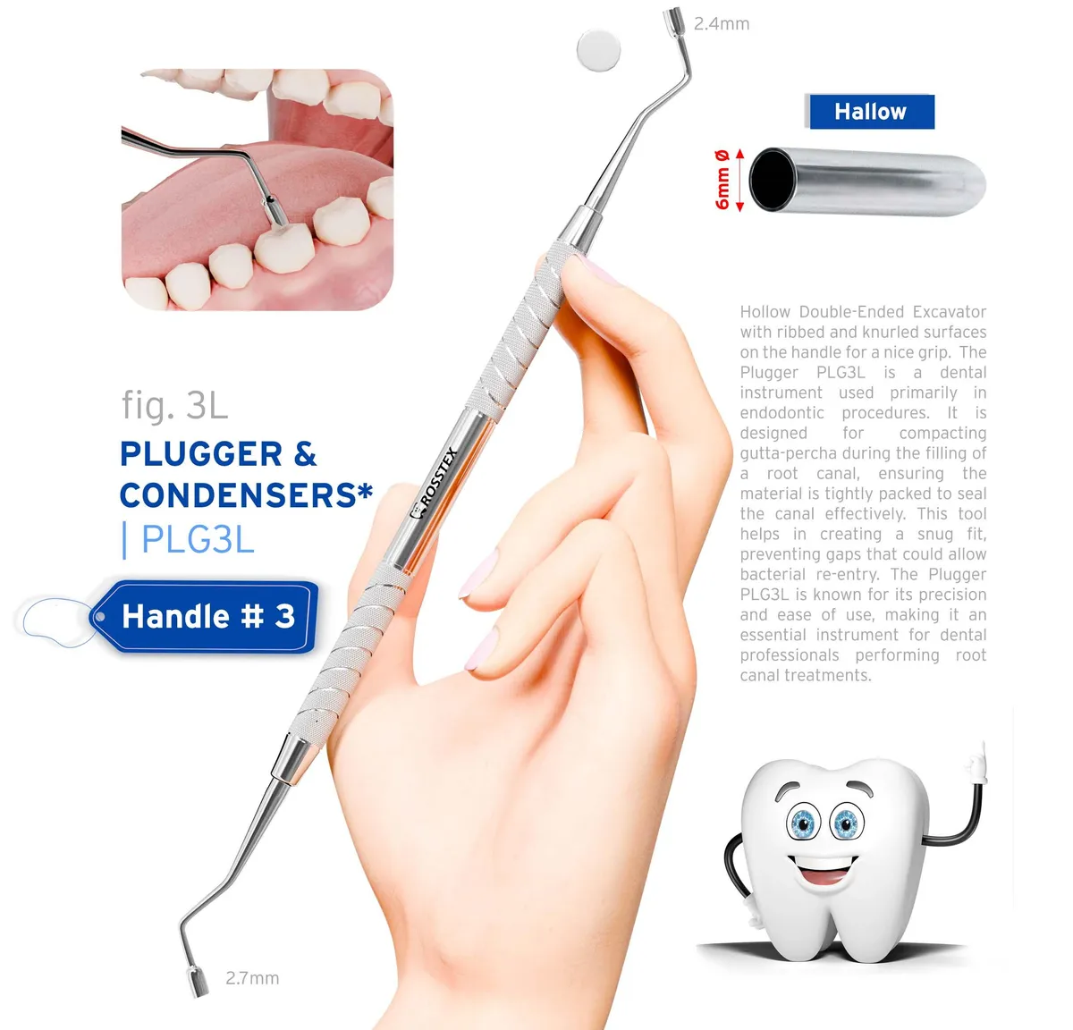 حاشٍ/مكثّف للأسنان 3، ناعم، 2.4mm–2.7mm، مقبض رقم 3