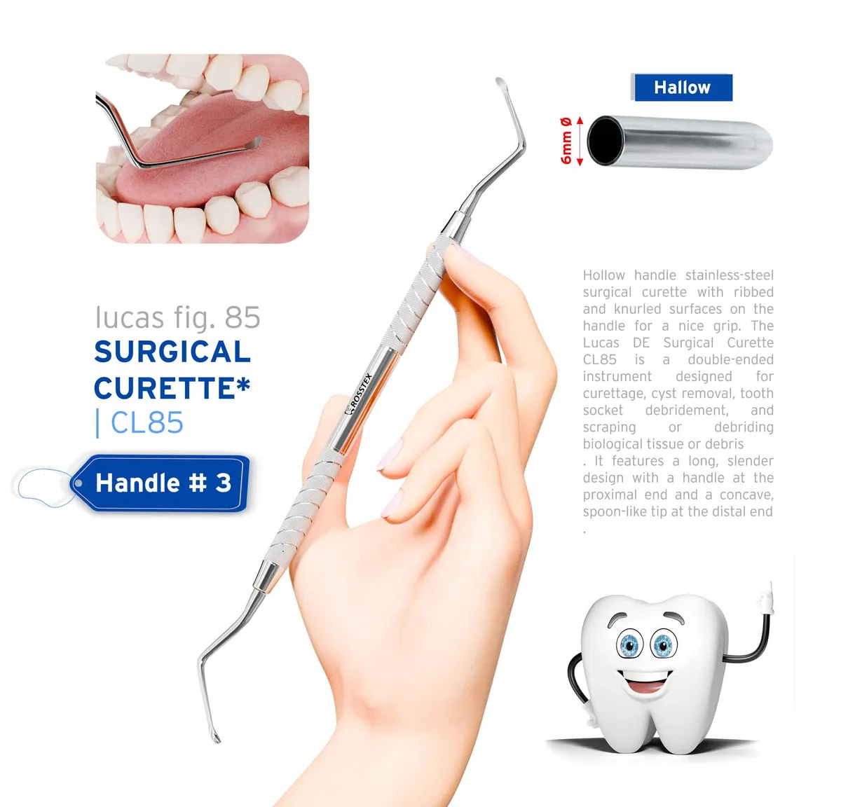 Dental Surgical Curette Lucas 85, Handle No. 3