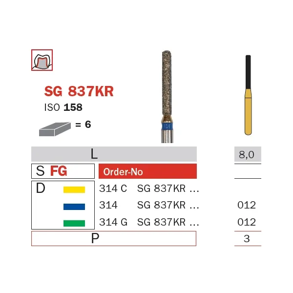Diamond Bur, FG 012, Coarse, Cylinder Round Shoulder (Goldies) ISO #158
