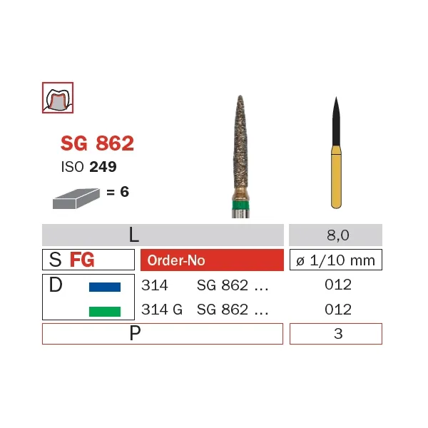 Diamond Bur, FG 012, Coarse, Flame (Goldies) ISO #249