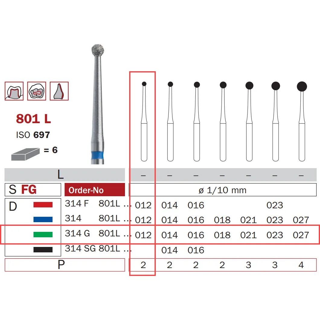 Diamond Bur, FG 012, Coarse, Long Neck Round ISO #697