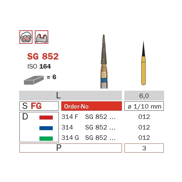 Diamond Bur, FG 012, Fine, Cone (Goldies) ISO #164