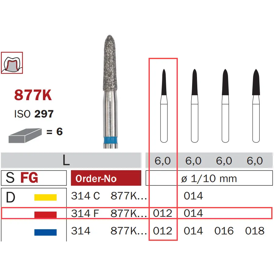 Diamond Bur, FG 012, Fine, Torpedo ISO #297