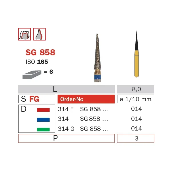 Diamond Bur, FG 014, Coarse, Cone (Goldies) ISO #165