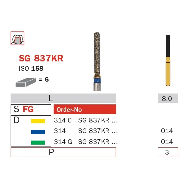 Diamond Bur, FG 014, Coarse, Cylinder Round Shoulder (Goldies) ISO #158