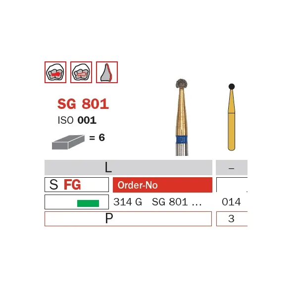 Diamond Bur, FG 014, Coarse, Round (Goldies) ISO #001