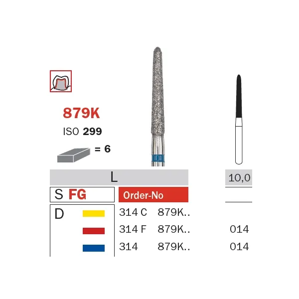 Diamond Bur, FG 014, Medium, Torpedo (Gingival Curettage) ISO #290