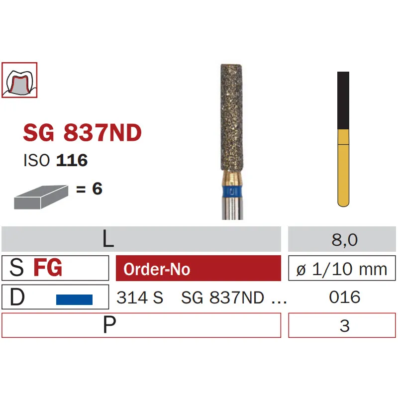 Diamond Bur, FG 016, Medium, Cylinder (Premium) ISO #116