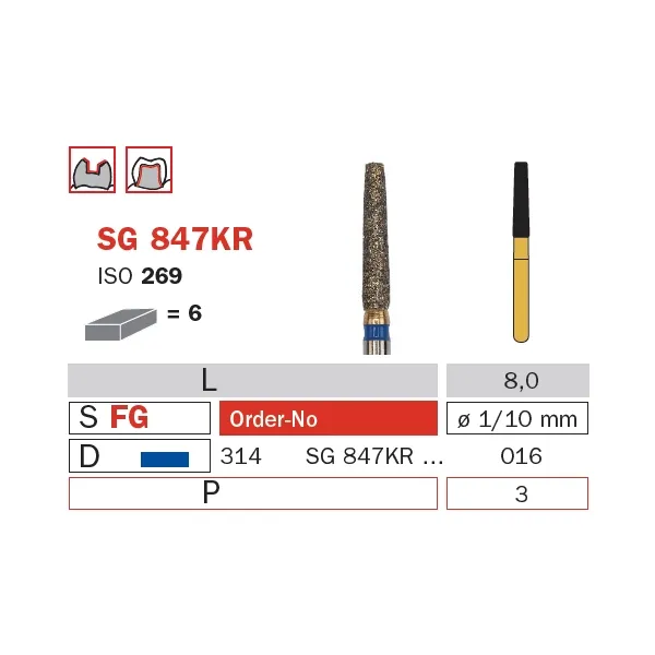 Diamond Bur, FG 016, Medium, Truncated Cone (Goldies) ISO #546