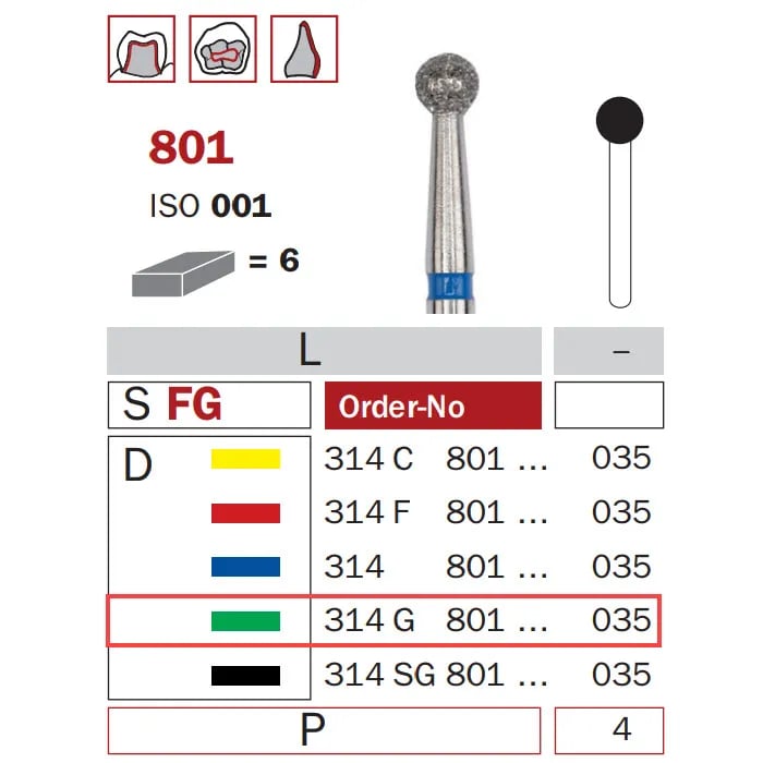 Diamond Bur, FG 035, Coarse, Round ISO #001