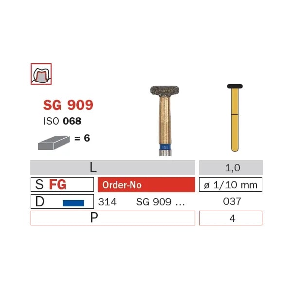 Diamond Bur, FG 037, Medium, Wheel Round Edge (Goldies) ISO #068