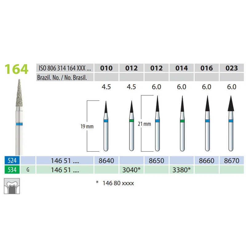Diamond Burs, Cone Pointed, FG 164-023, Medium