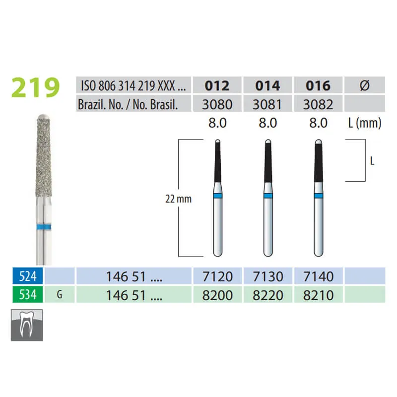Diamond Burs, Cone Round Safe End, FG 0219-016, Medium