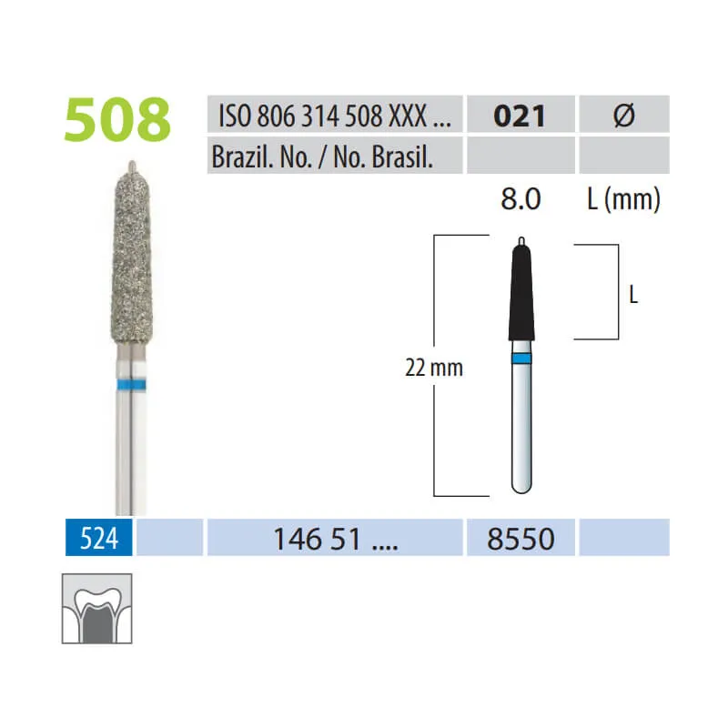 Diamond Burs, Cone Safe-End, FG 0508-021, Medium