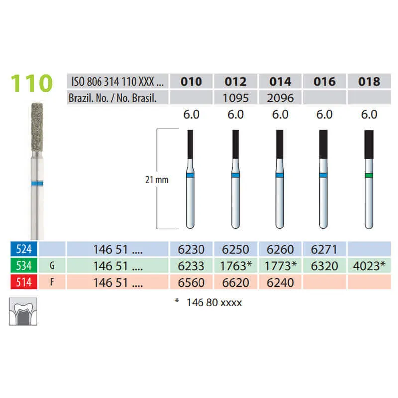 Diamond Burs, Cylinder, FG 110-014, Fine