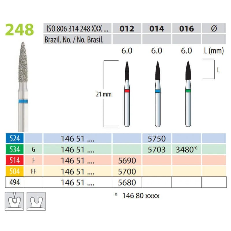 Diamond Burs, Flame, FG 248-012, Fine