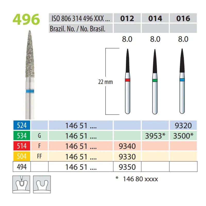 Diamond Burs, Flame, FG 496-016, Medium