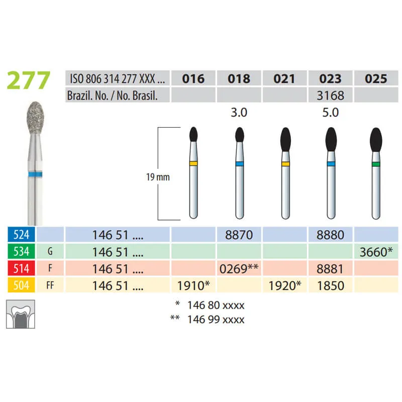 Diamond Burs, Oval, FG 277-021, X-Fine