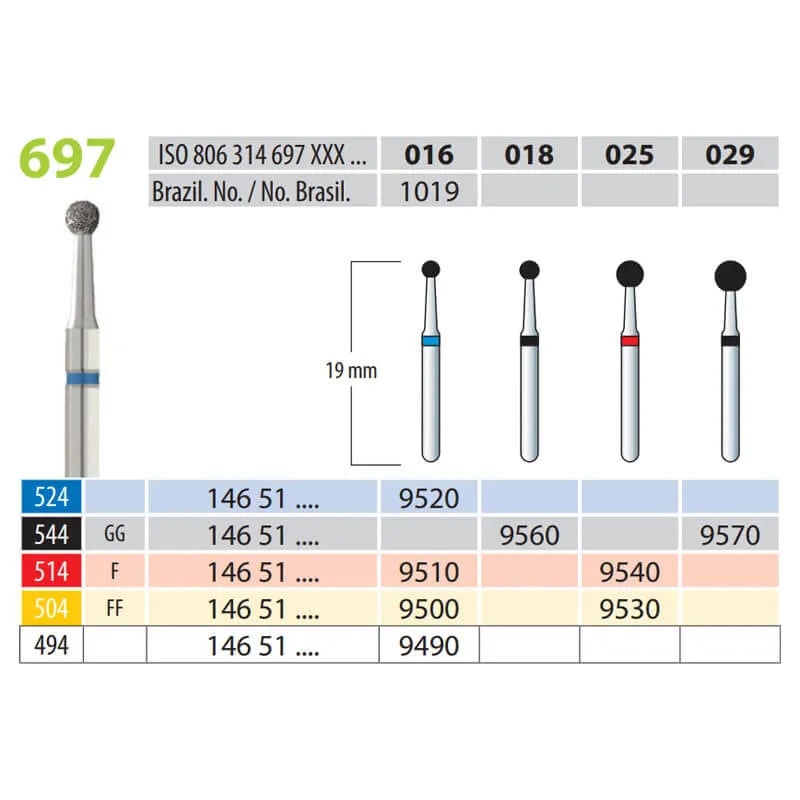 Diamond Burs, Rounded, FG 697-025, Fine
