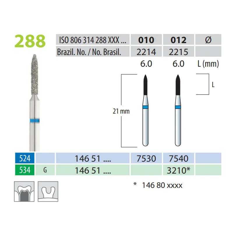 Diamond Burs, Torpedo, FG 288-010, Medium