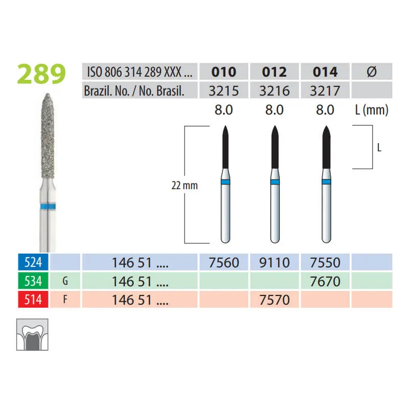 Diamond Burs, Torpedo, FG 289-012, Medium