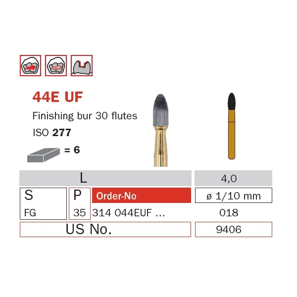Finishing Carbide Bur, FG 018, Egg, 30 Flutes ISO #277