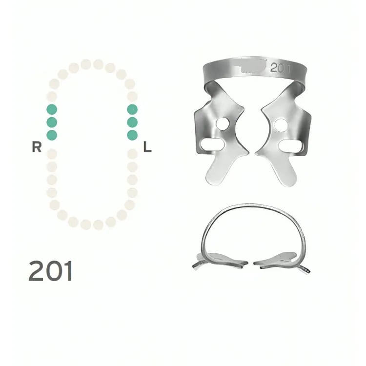 Rubber Dam Clamp #201, Winged for Upper Molars