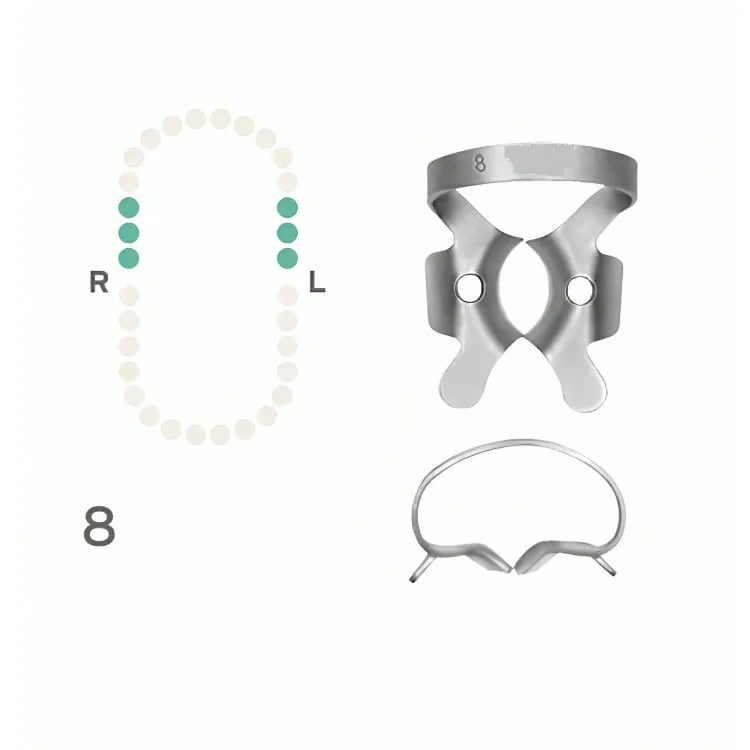 Rubber Dam Clamp #8, Winged for Upper Molars
