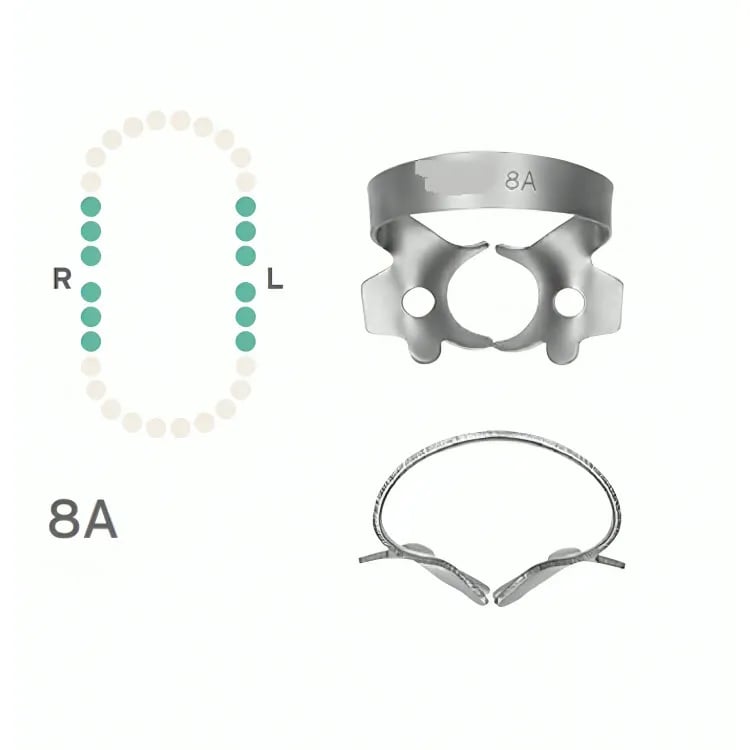 Rubber Dam Clamp #8A, Winged with Festooned Jaws for Upper Molars