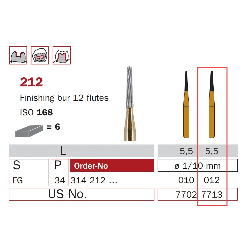 Finishing Carbide Bur, FG 012, Truncated Cone, 12 Flutes, ISO #168