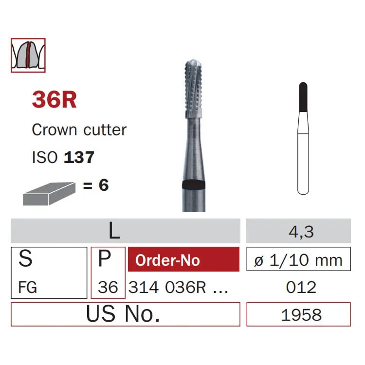 High Speed Carbide Crown Cutter Bur, FG 012, ISO #137 Strong