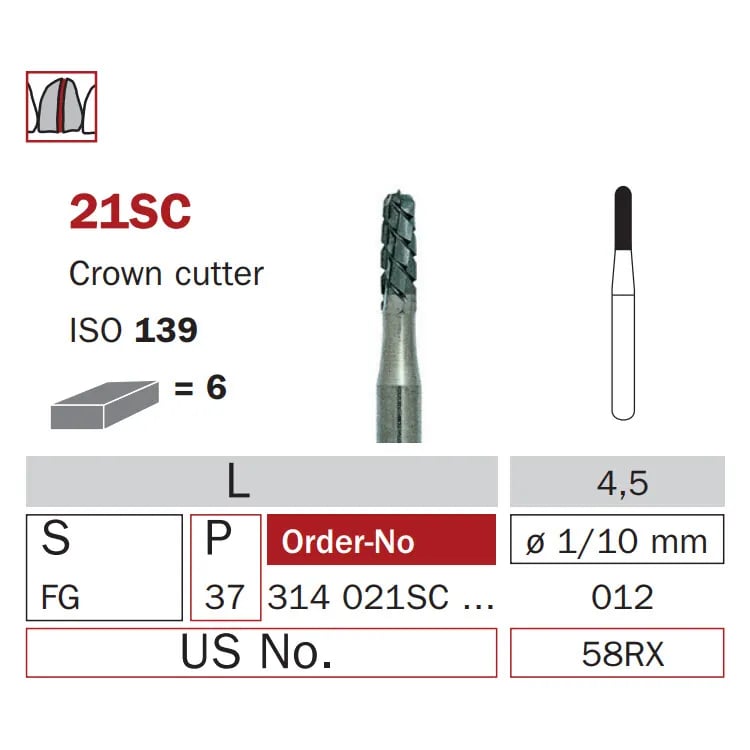 High Speed Carbide Crown Cutter Bur, FG 012, ISO #139