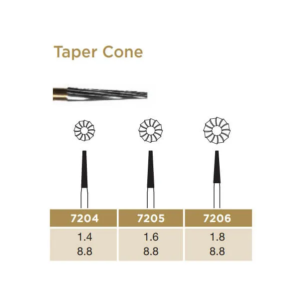 Trimming & Finishing Carbide Bur, Cone, FG-014, 12 Blades